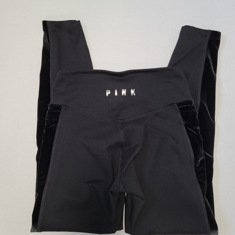 Victoria's Secret Pink Leggings "COZY" Black Velour Side Panels EUC Size XS - Picture 7 of 11